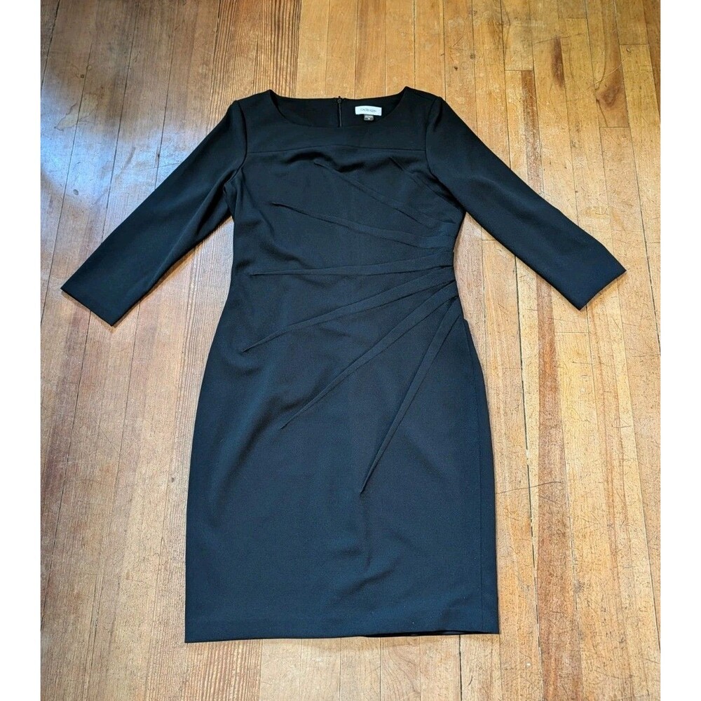 Calvin Klein Women's Size 10 Black A-Line 3/4 Sleeve Formal Event Band Dress